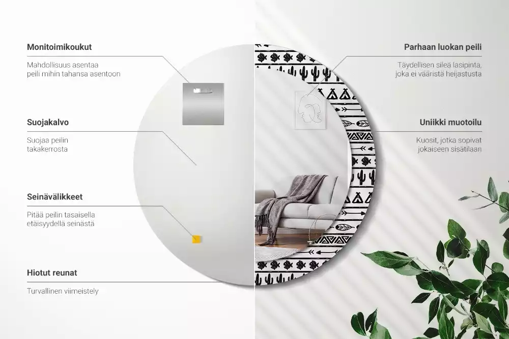 Kerek dísztükör Boho minimalista