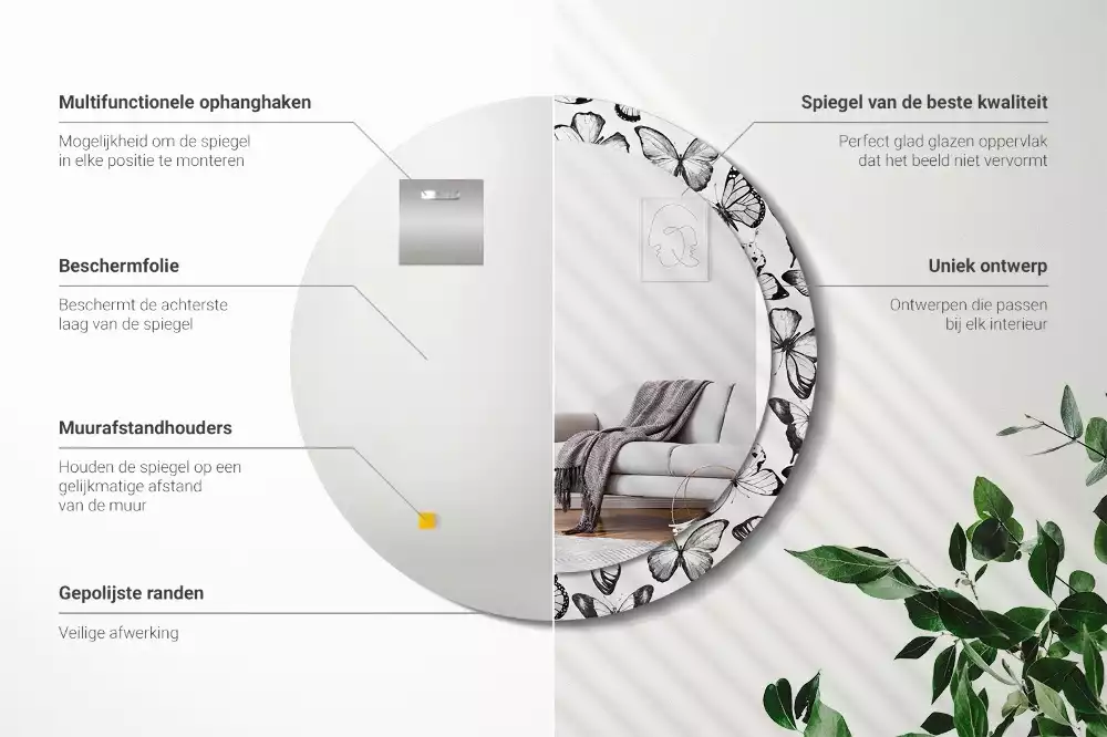 Kerek dísztükör Pillangók