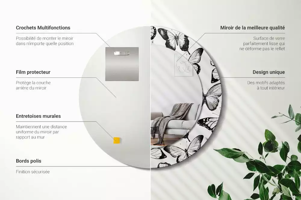 Kerek dísztükör Pillangók