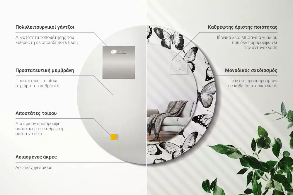 Kerek dísztükör Pillangók