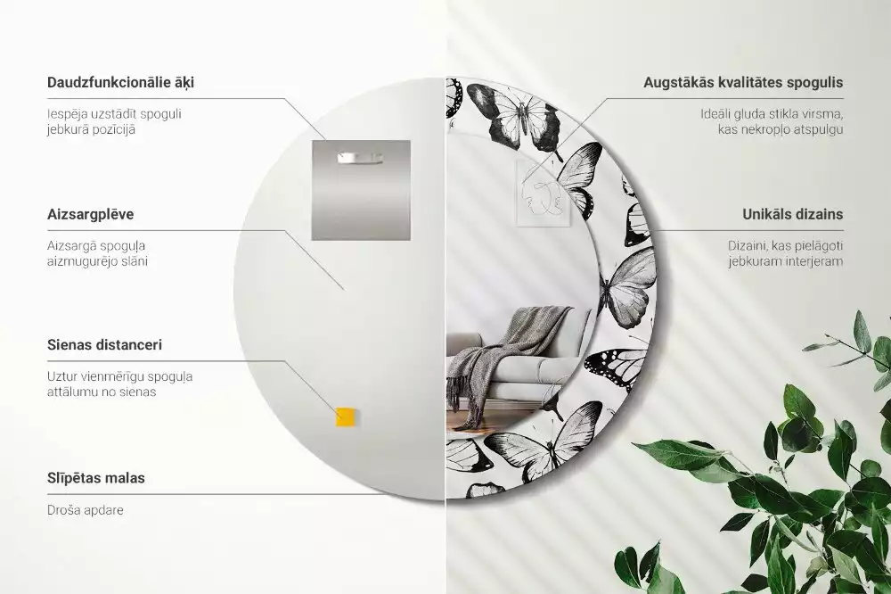 Kerek dísztükör Pillangók