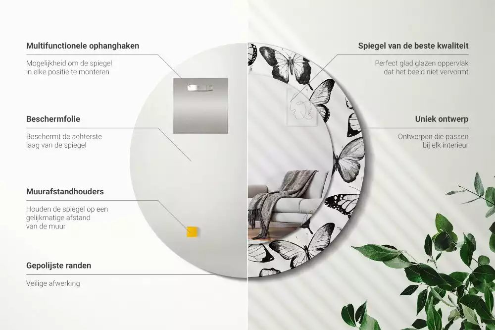 Kerek dísztükör Pillangók