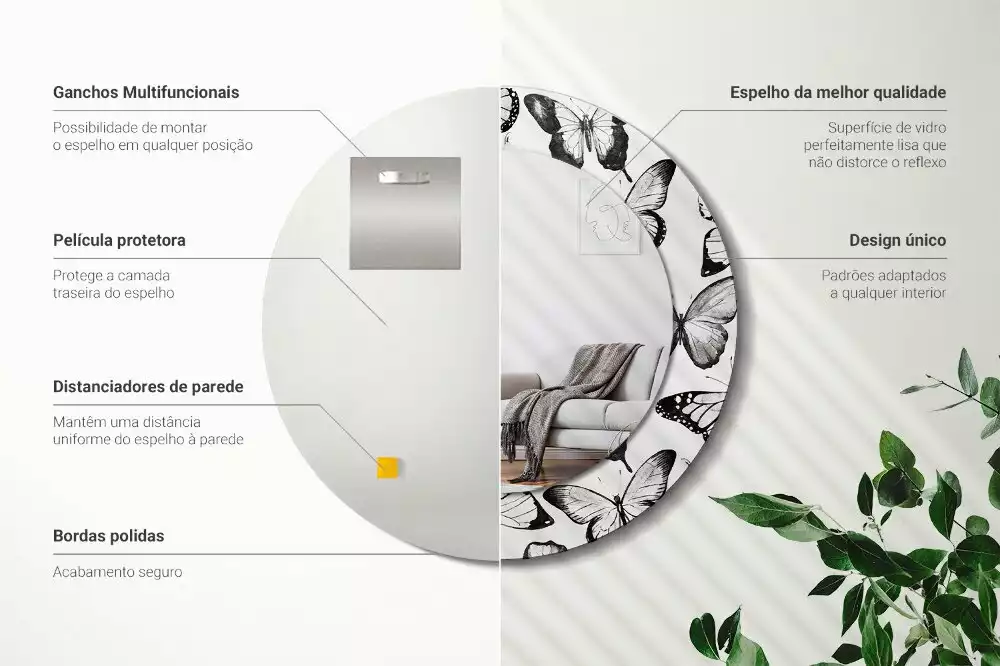 Kerek dísztükör Pillangók