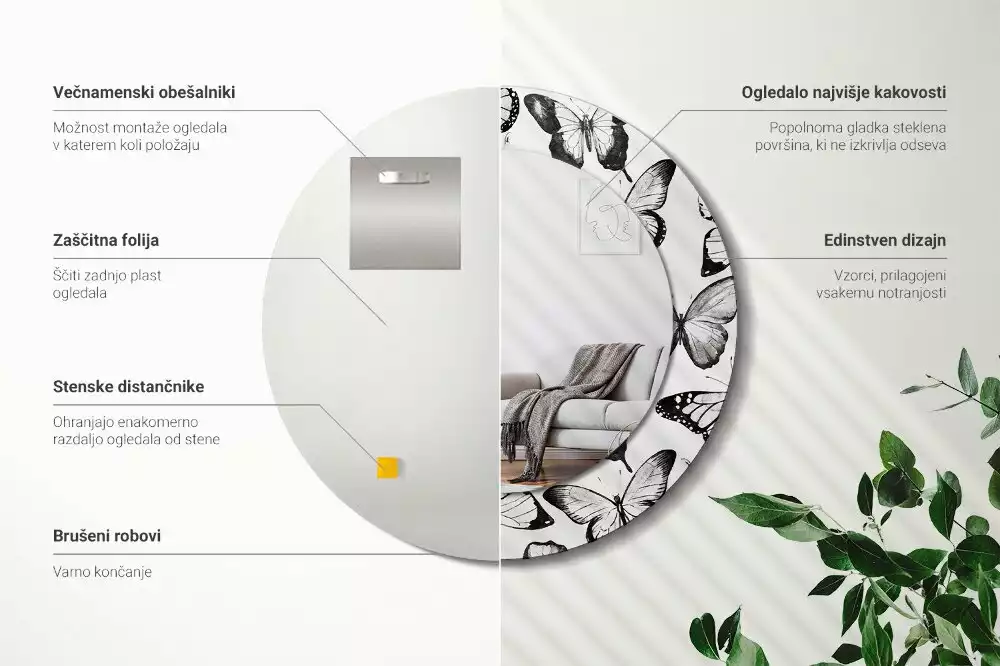 Kerek dísztükör Pillangók