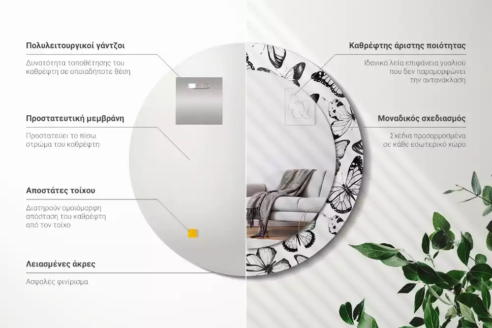 Kerek dísztükör Pillangók