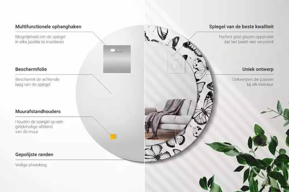 Kerek dísztükör Pillangók