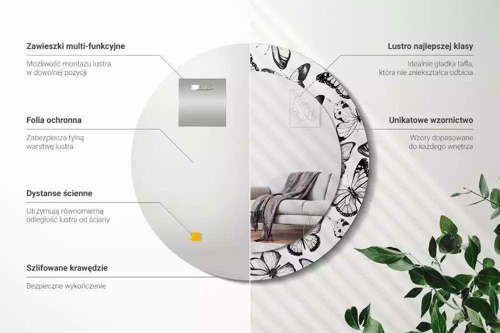 Kerek dísztükör Pillangók