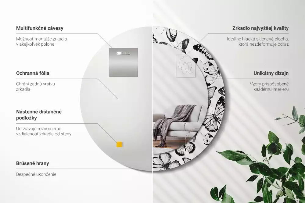 Kerek dísztükör Pillangók