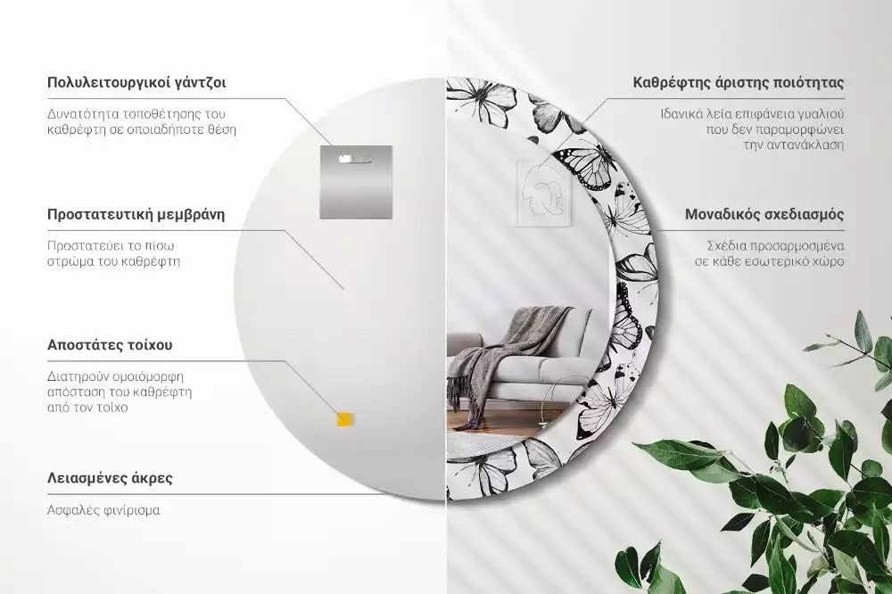 Kerek dísztükör Pillangók