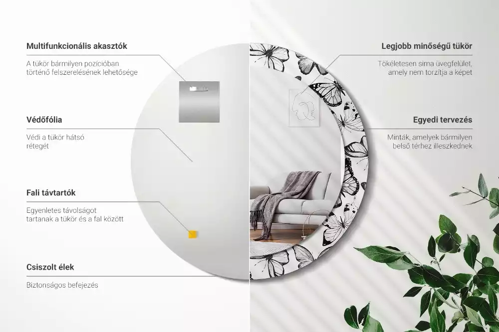 Kerek dísztükör Pillangók