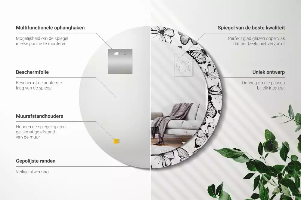 Kerek dísztükör Pillangók