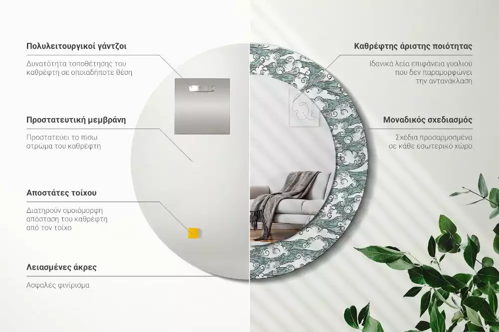 Kerek dísztükör Felhők