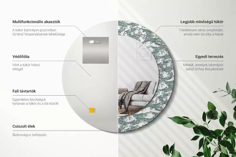 Kerek dísztükör Felhők