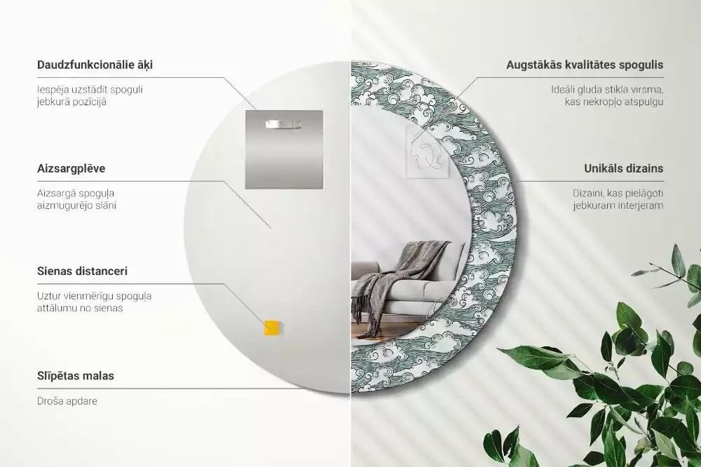 Kerek dísztükör Felhők