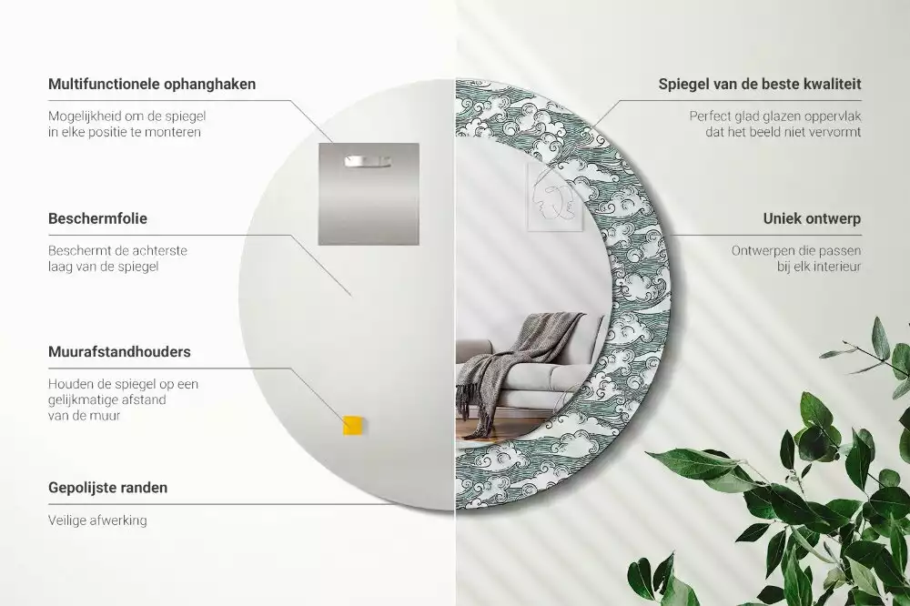 Kerek dísztükör Felhők