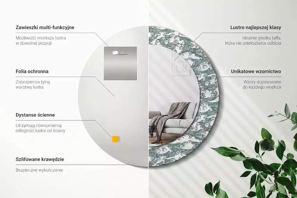 Kerek dísztükör Felhők