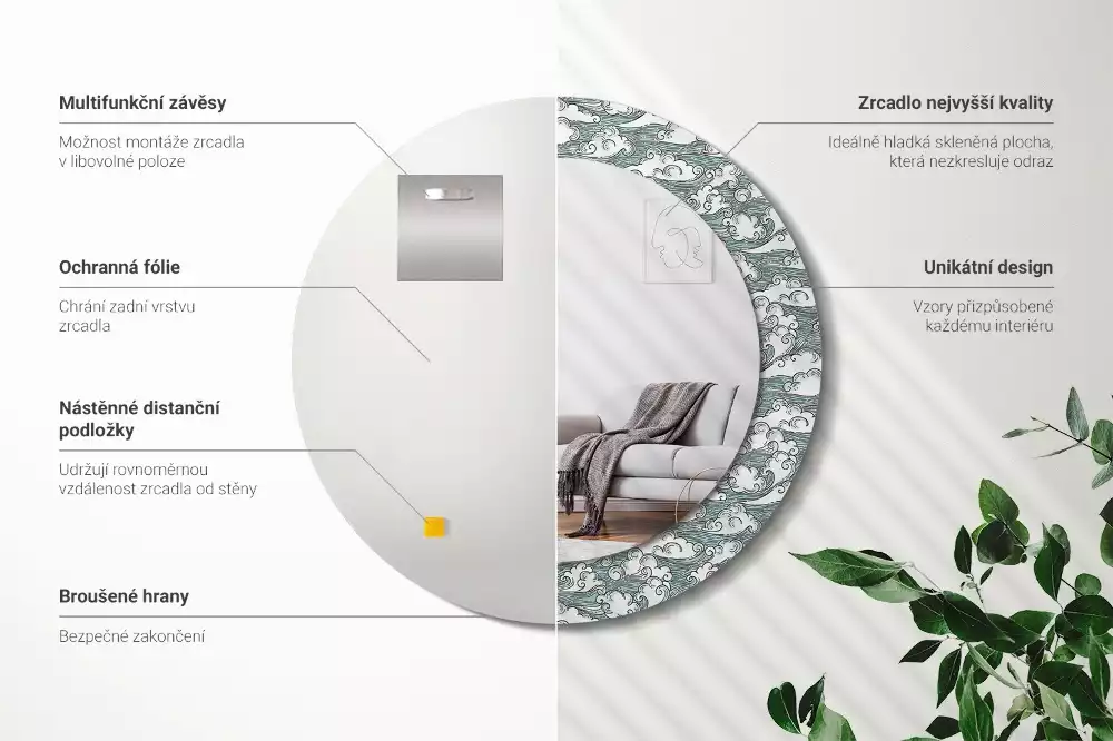 Kerek dísztükör Felhők