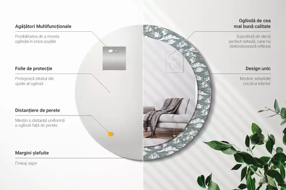 Kerek dísztükör Felhők