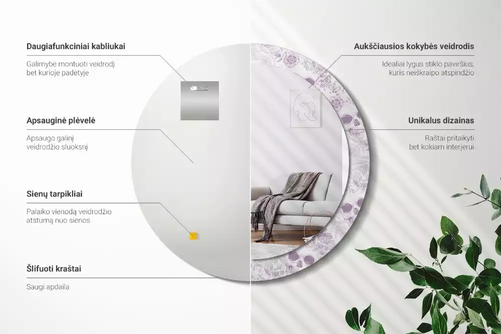 Kerek dísztükör Koponyák