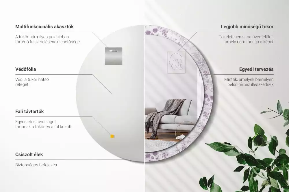 Kerek dísztükör Koponyák