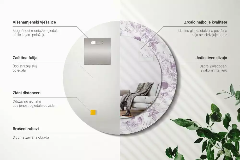 Kerek dísztükör Koponyák