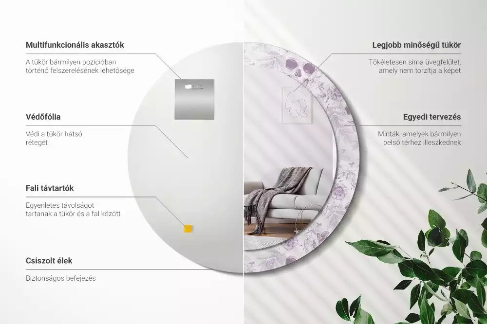 Kerek dísztükör Koponyák