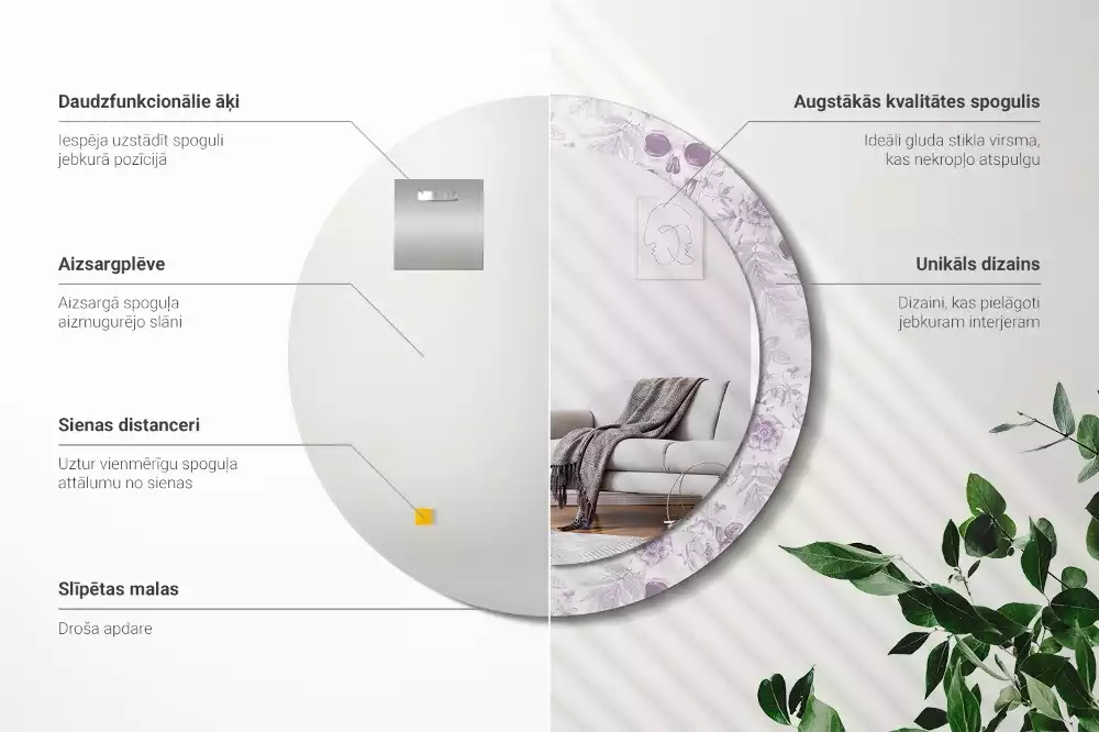 Kerek dísztükör Koponyák