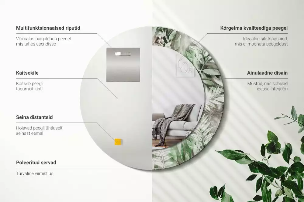 Kerek dísztükör Akvarell levelek