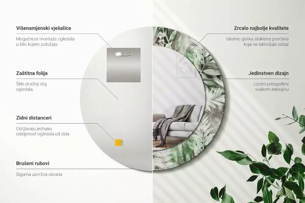 Kerek dísztükör Akvarell levelek