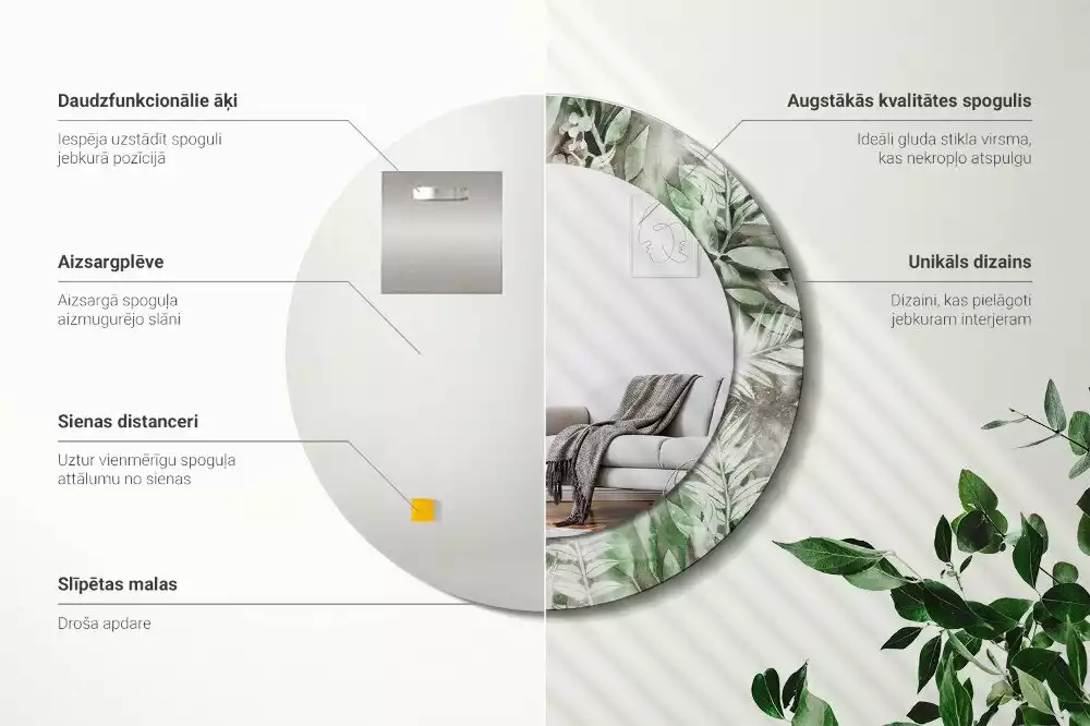 Kerek dísztükör Akvarell levelek