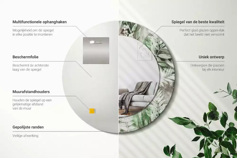 Kerek dísztükör Akvarell levelek