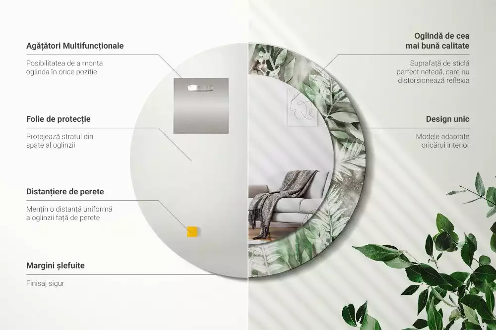 Kerek dísztükör Akvarell levelek