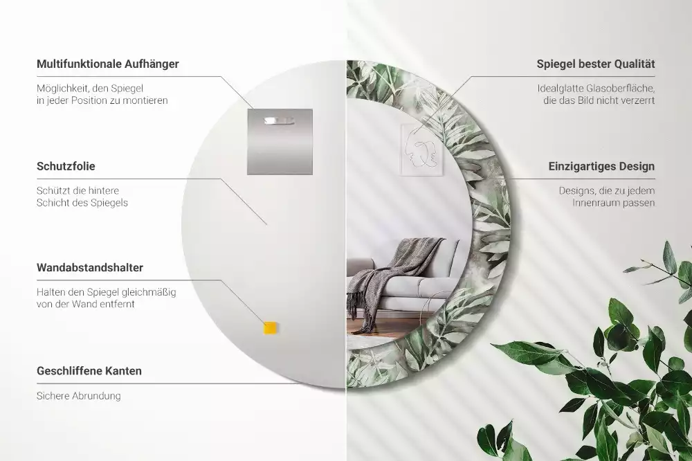 Kerek dísztükör Akvarell levelek