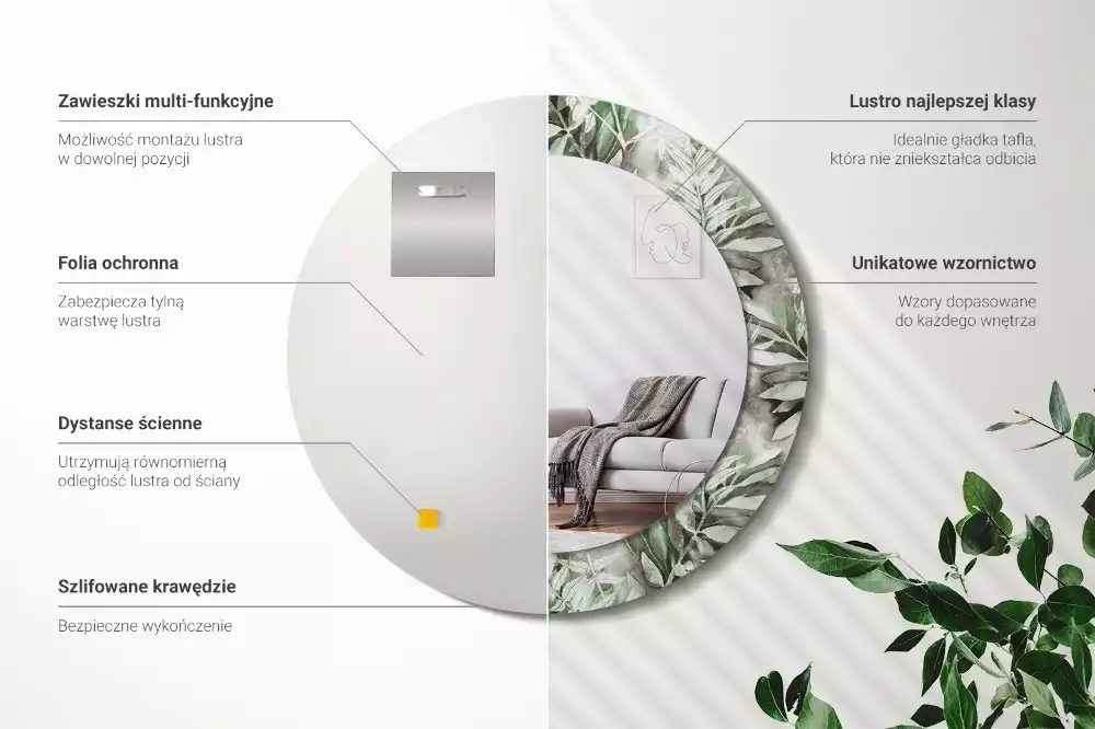 Kerek dísztükör Akvarell levelek