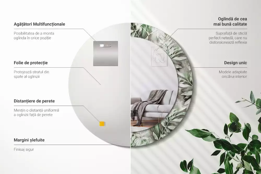 Kerek dísztükör Akvarell levelek