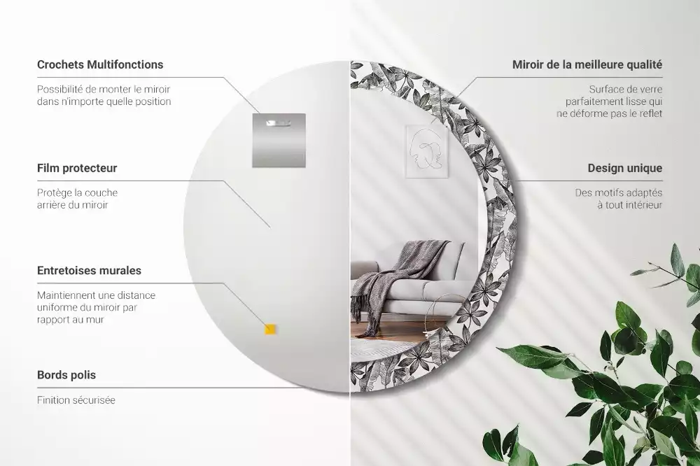 Kerek dísztükör Trópusi levelek