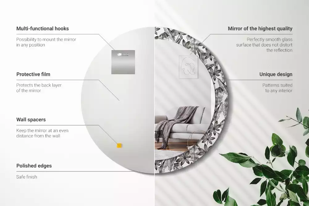 Kerek dísztükör Trópusi levelek