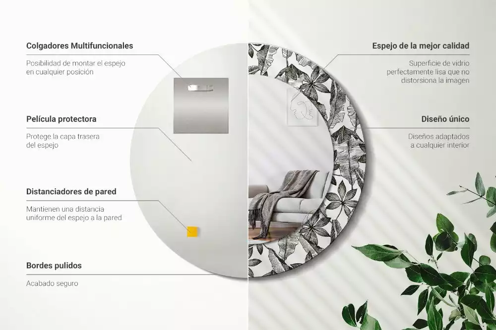 Kerek dísztükör Trópusi levelek