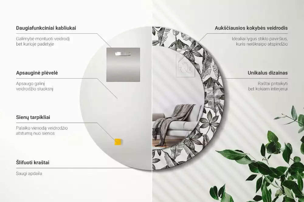 Kerek dísztükör Trópusi levelek