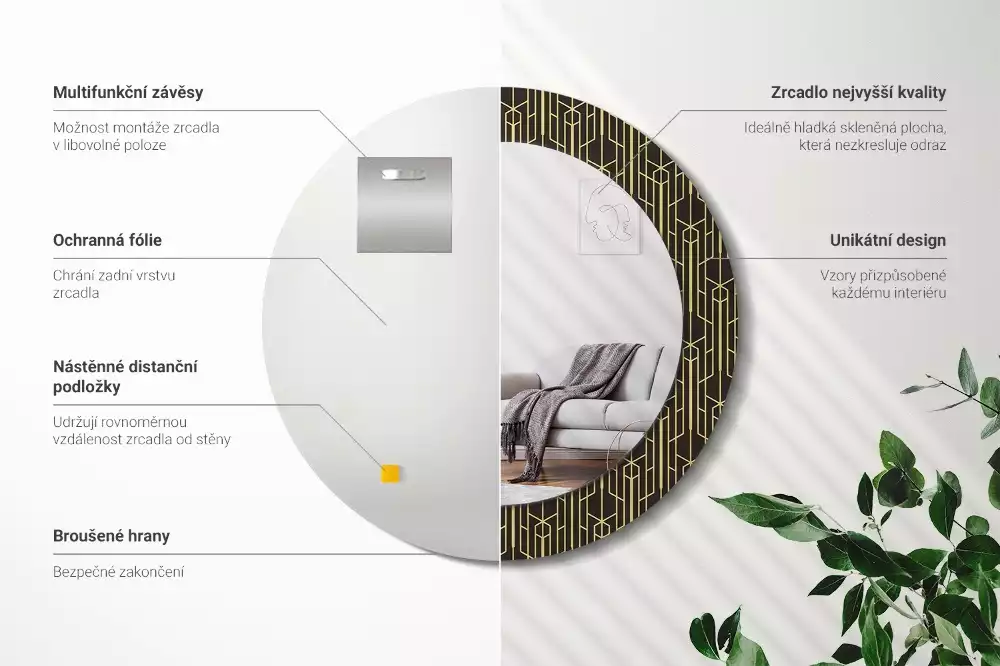 Kerek dísztükör Vintage geometria