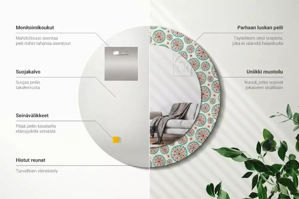 Kerek díszes tükör Boho minta