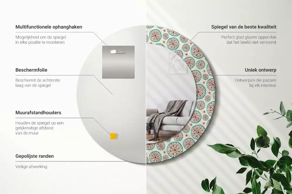 Kerek díszes tükör Boho minta