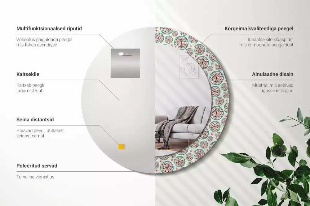 Kerek díszes tükör Boho minta