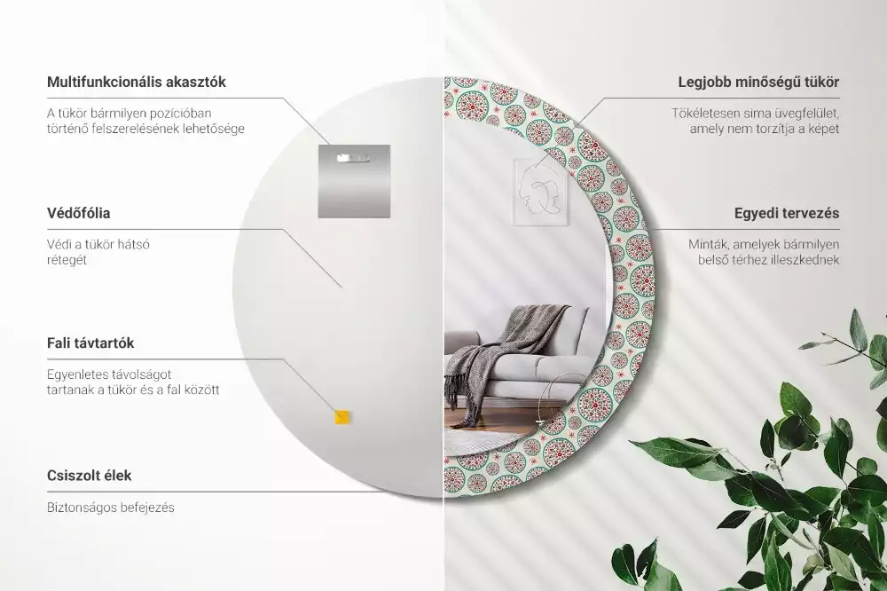 Kerek díszes tükör Boho minta