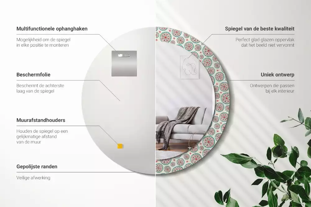 Kerek díszes tükör Boho minta