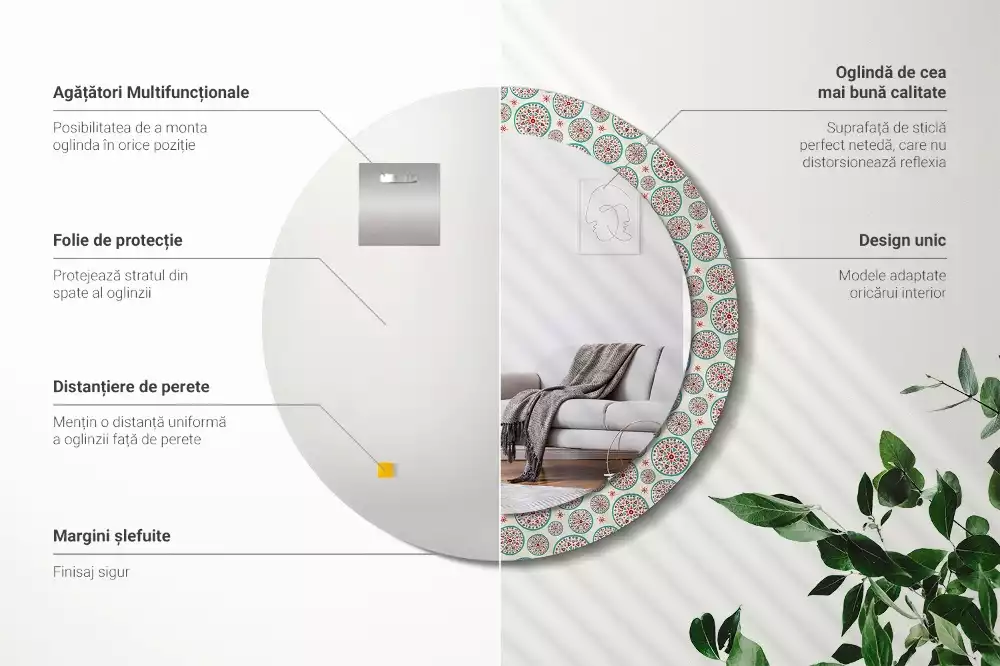 Kerek díszes tükör Boho minta