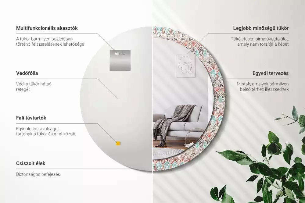 Kerek díszes tükör Etnikai minta