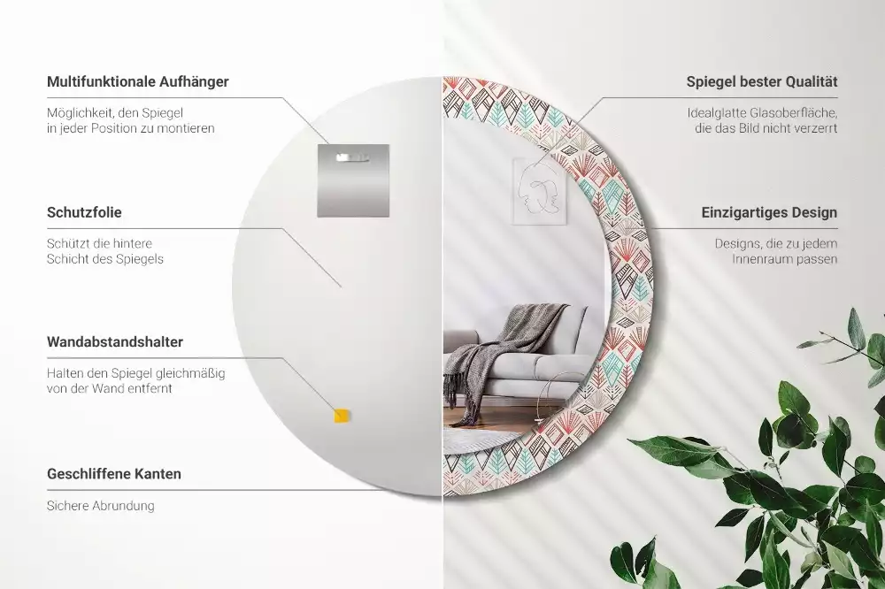 Kerek díszes tükör Etnikai minta