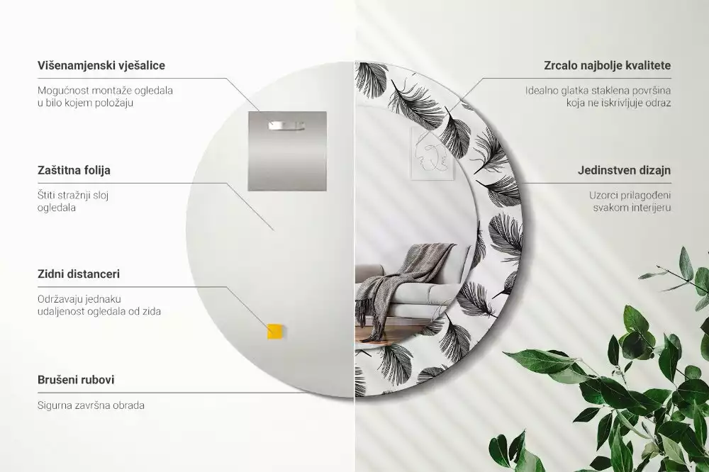 Kerek díszes tükör Tollak