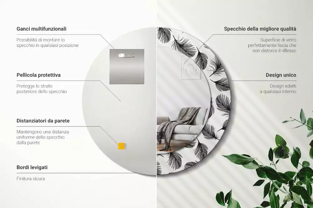 Kerek díszes tükör Tollak